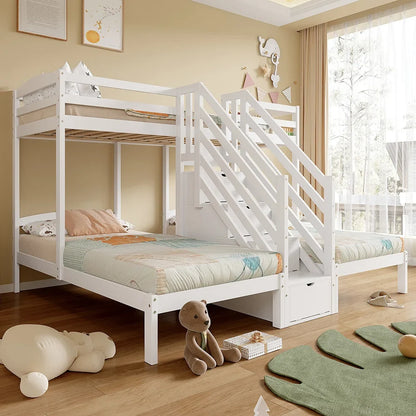 Lit mezzanine triple échelle tiroirs et barrière Lilla Kids