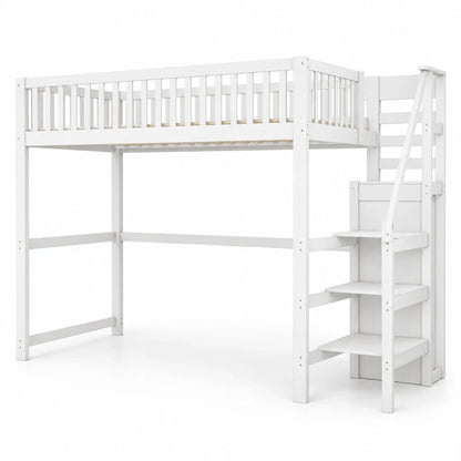 Lit superposé 140x200 escalier étagère et penderie Lilla Kids