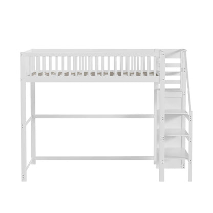 Lit superposé 140x200 escalier étagère et penderie Lilla Kids
