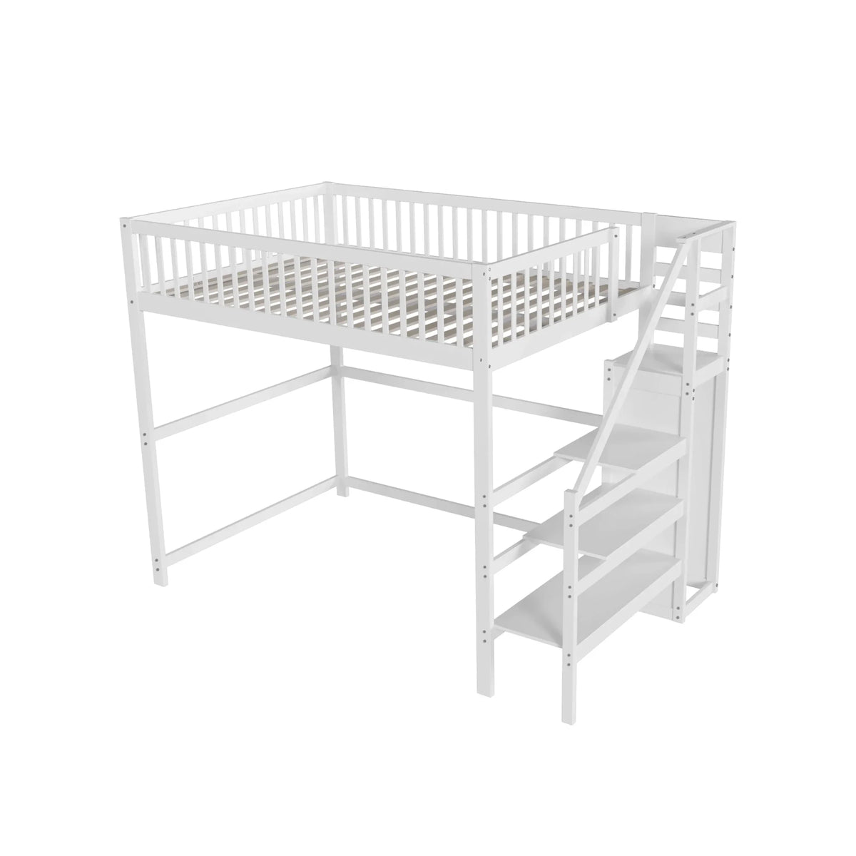 Lit superposé 140x200 escalier étagère et penderie Lilla Kids