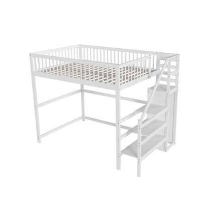 Lit superposé 140x200 escalier étagère et penderie Lilla Kids