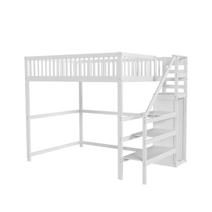 Lit superposé 140x200 escalier étagère et penderie Lilla Kids