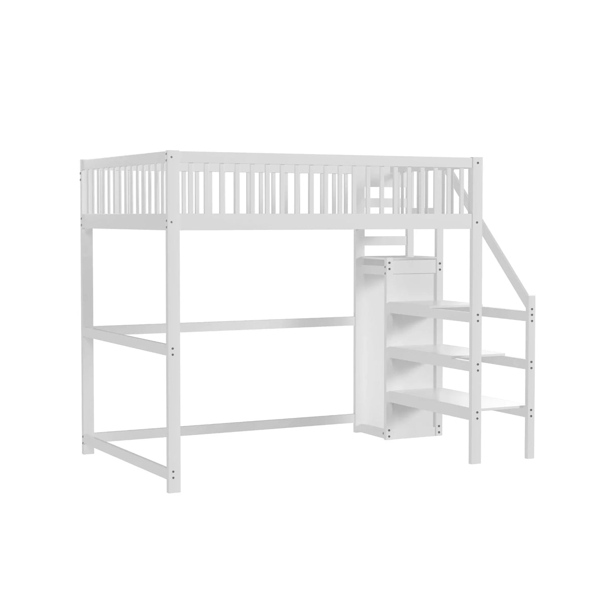 Lit superposé 140x200 escalier étagère et penderie Lilla Kids