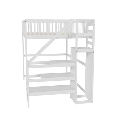 Lit superposé 140x200 escalier étagère et penderie Lilla Kids