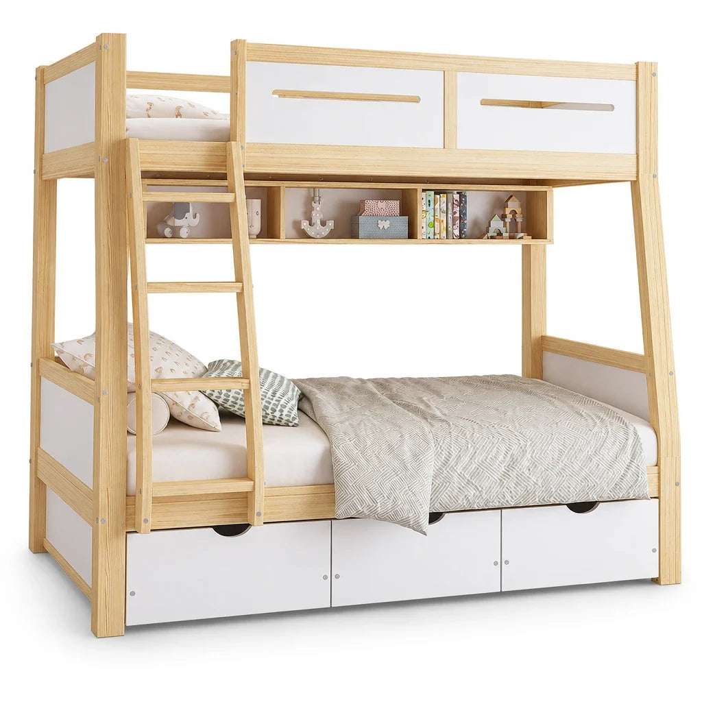 Lit superposé 90x200 et 120x200 avec 3 tiroirs Lilla Kids