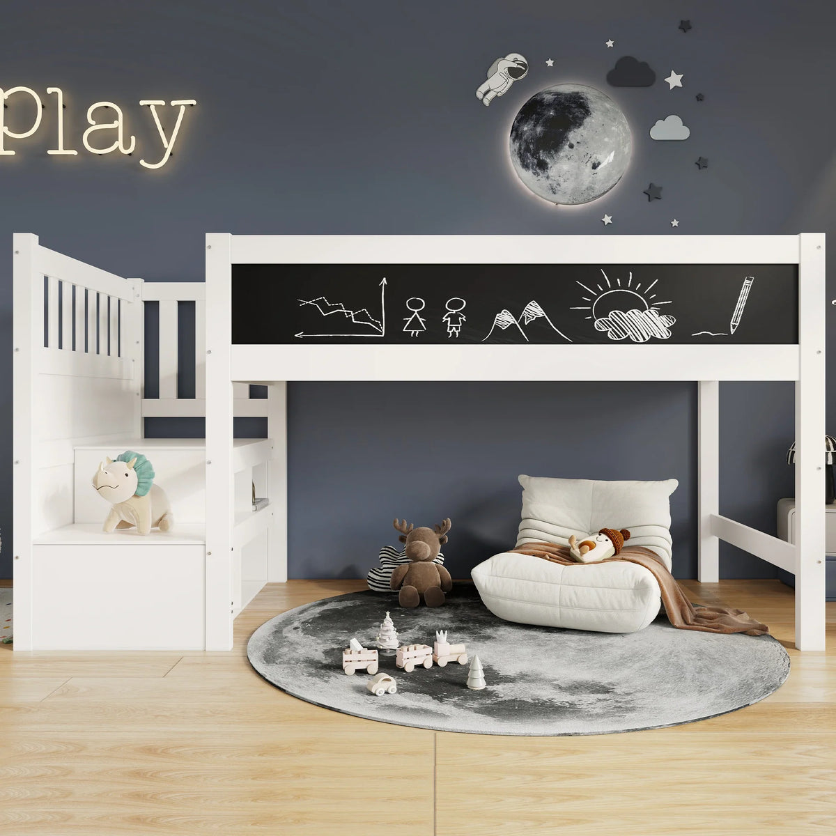 Lit superposé avec tableau blanc intégré 90x200 Lilla Kids