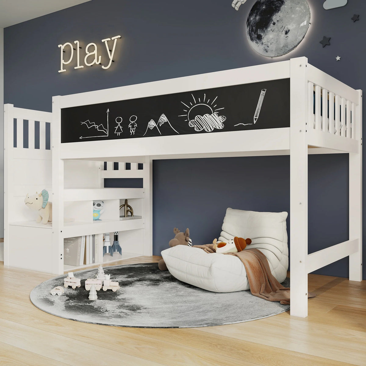 Lit superposé avec tableau blanc intégré 90x200 Lilla Kids