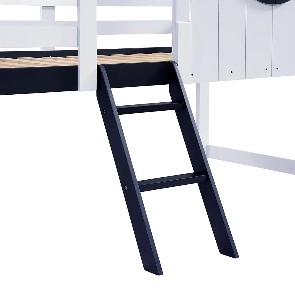 Lit superposé bleu tiroir sur roulettes 90x200 Lilla Kids