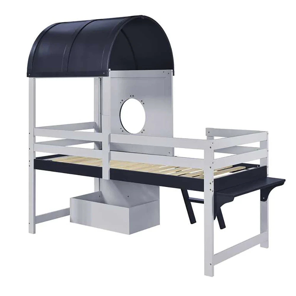 Lit superposé bleu tiroir sur roulettes 90x200 Lilla Kids