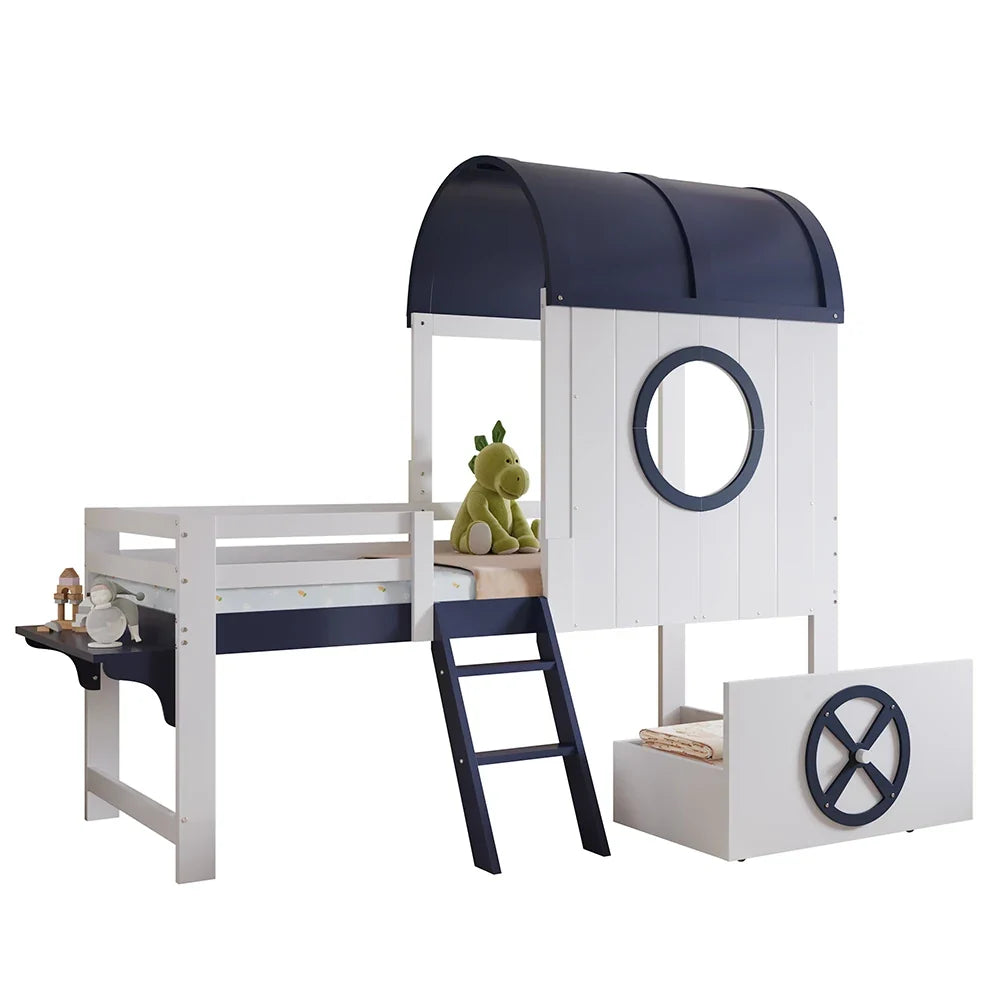 Lit superposé bleu tiroir sur roulettes 90x200 Lilla Kids