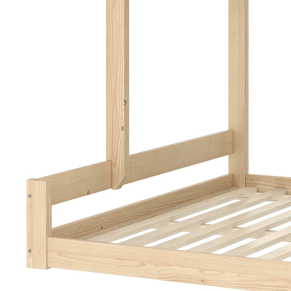 Lit superposé cabane escalier bois et blanc 90/140 Lilla Kids