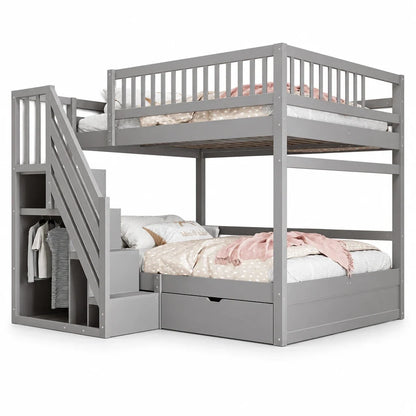 Lit superposé cabane escalier tiroirs 140x200 Lilla Kids