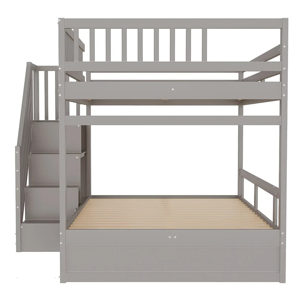 Lit superposé cabane escalier tiroirs 140x200 Lilla Kids