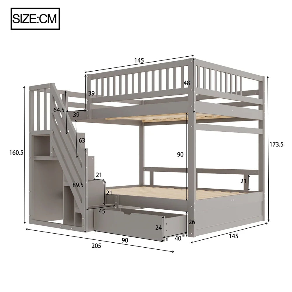 Lit superposé cabane escalier tiroirs 140x200 Lilla Kids