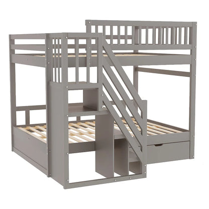 Lit superposé cabane escalier tiroirs 140x200 Lilla Kids
