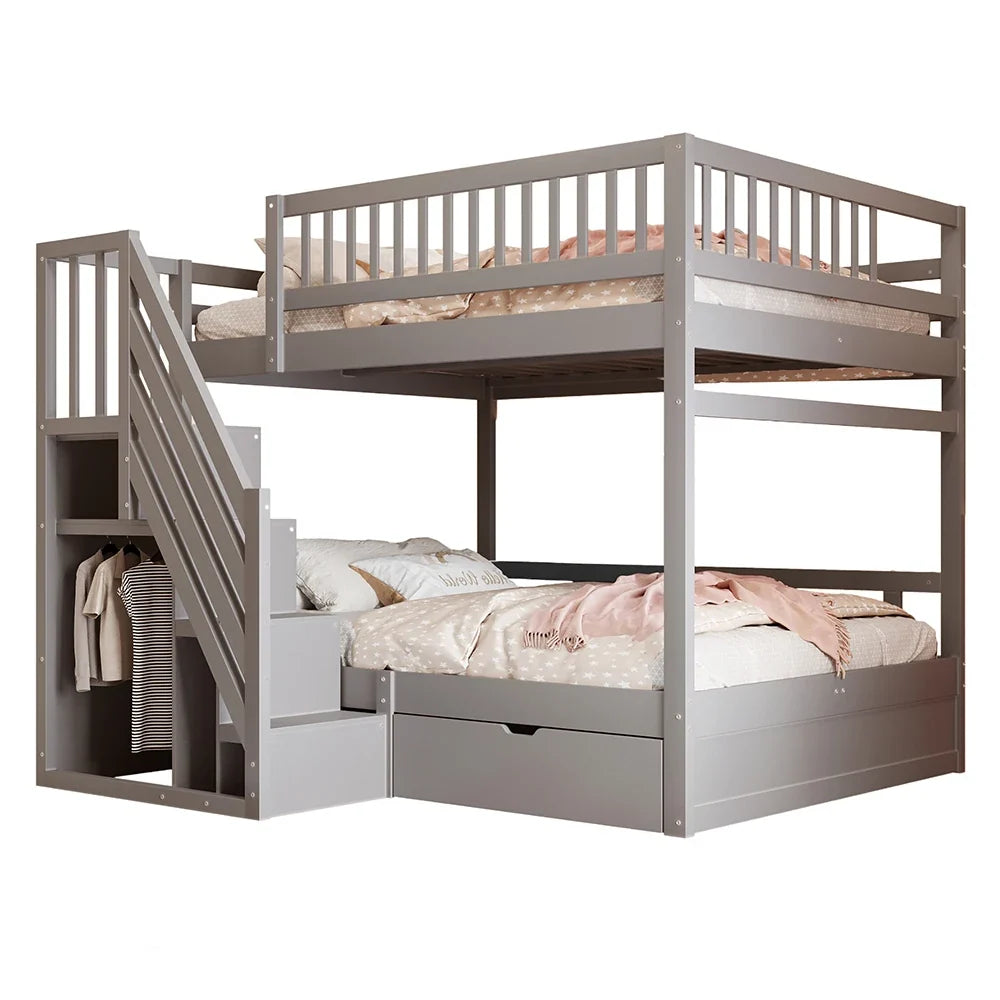 Lit superposé cabane escalier tiroirs 140x200 Lilla Kids