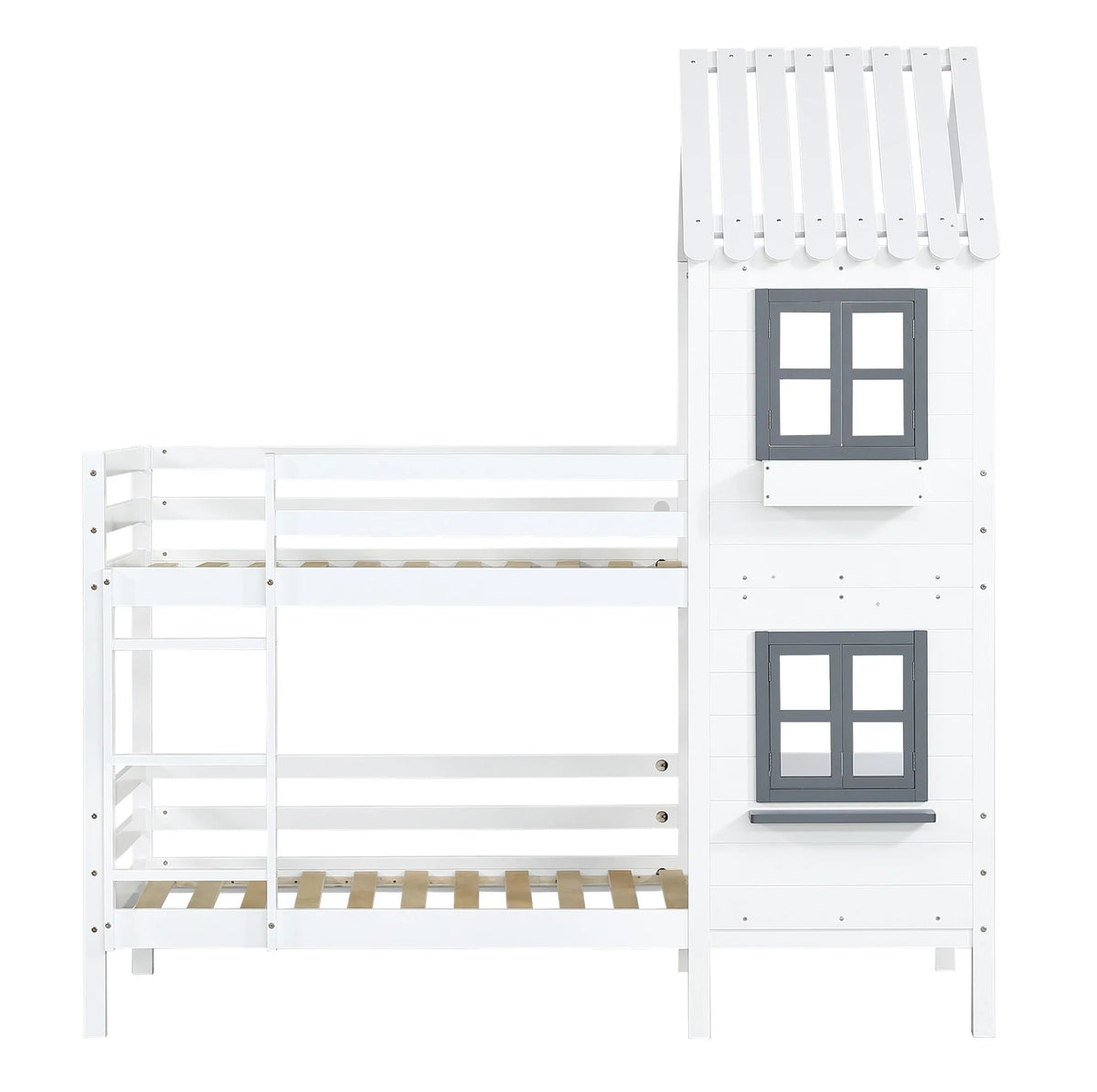 Lit superposé cabane fenêtres en pin blanc 90x200 Lilla Kids
