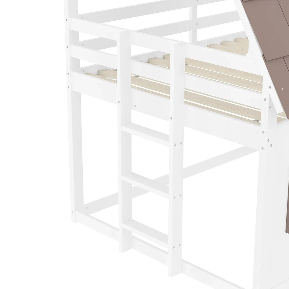 Lit superposé cabane toboggan blanc et brun 90/140 Lilla Kids
