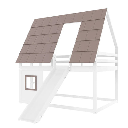 Lit superposé cabane toboggan blanc et brun 90/140 Lilla Kids