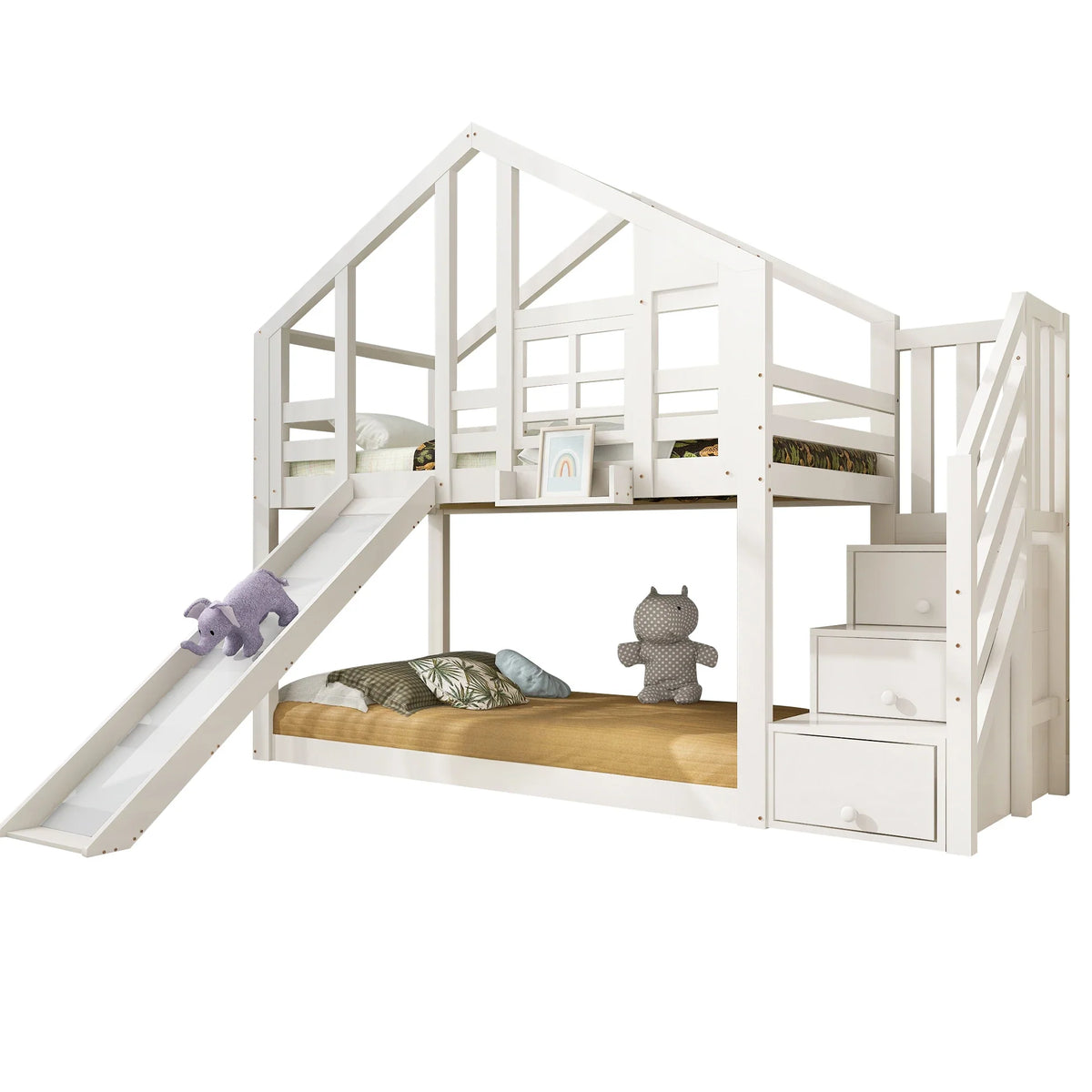 Lit superposé cabane toboggan fenêtre 90x200 Lilla Kids