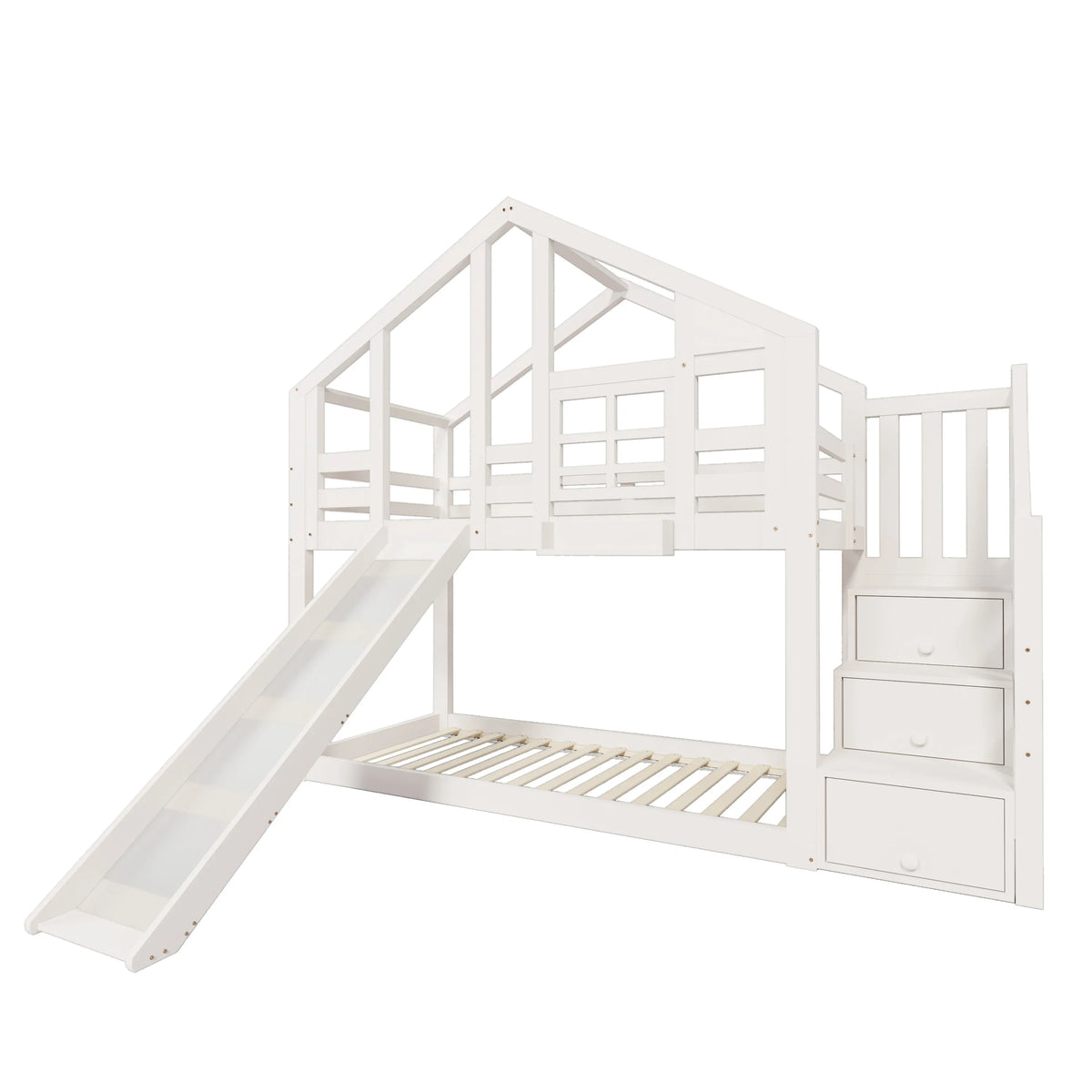 Lit superposé cabane toboggan fenêtre 90x200 Lilla Kids