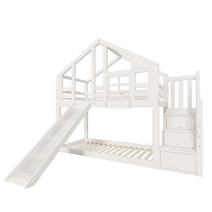 Lit superposé cabane toboggan fenêtre 90x200 Lilla Kids