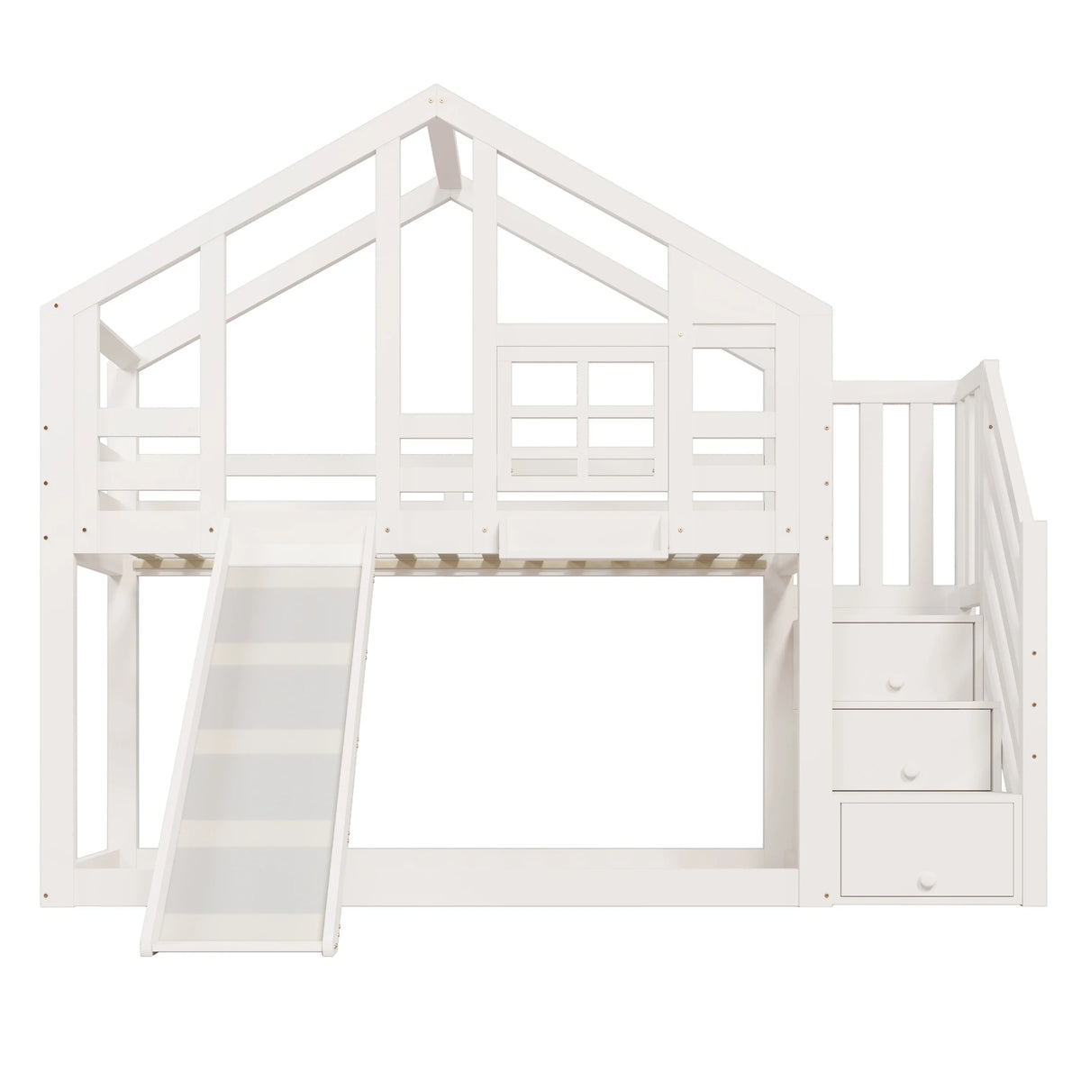 Lit superposé cabane toboggan fenêtre 90x200 Lilla Kids
