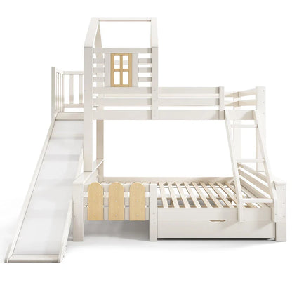 Lit superposé cabane toboggan tiroirs 90 et 140 Lilla Kids