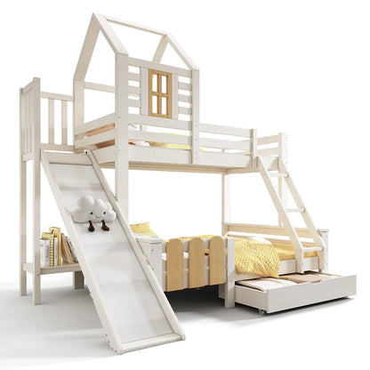 Lit superposé cabane toboggan tiroirs 90 et 140 Lilla Kids