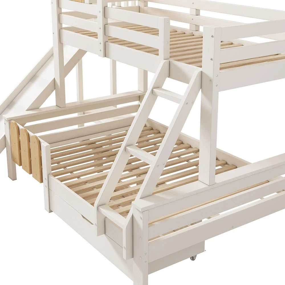 Lit superposé cabane toboggan tiroirs 90 et 140 Lilla Kids