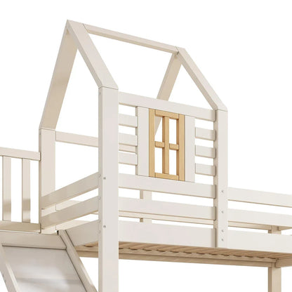 Lit superposé cabane toboggan tiroirs 90 et 140 Lilla Kids