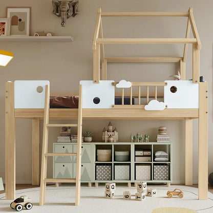 Lit superposé cabane toit design échelle 90x200 Lilla Kids