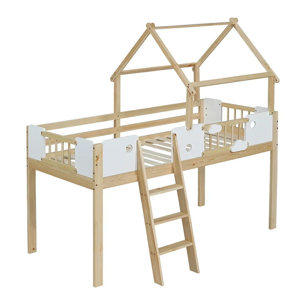 Lit superposé cabane toit design échelle 90x200 Lilla Kids