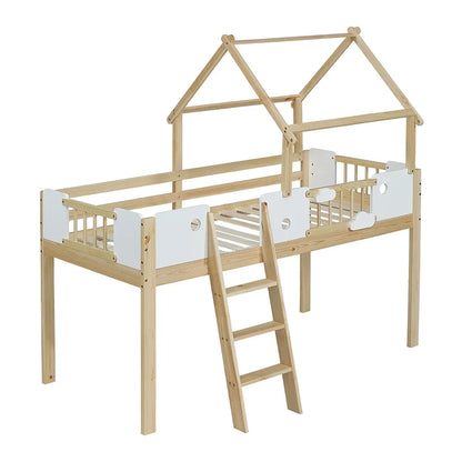 Lit superposé cabane toit design échelle 90x200 Lilla Kids
