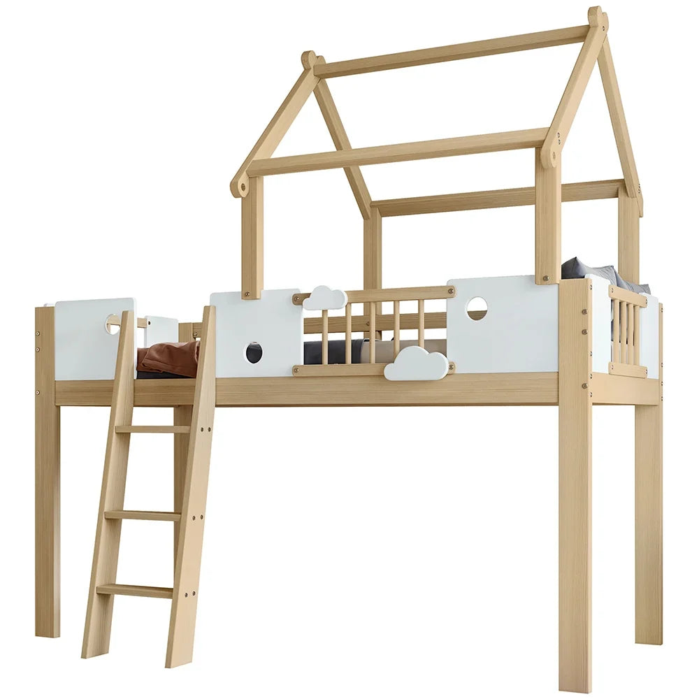 Lit superposé cabane toit design échelle 90x200 Lilla Kids