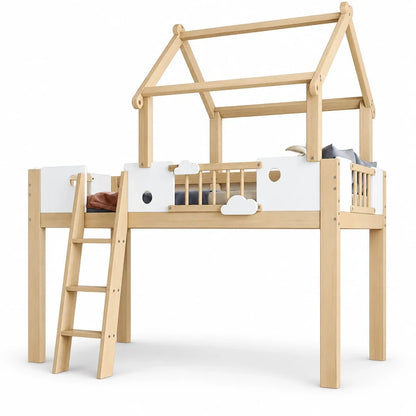 Lit superposé cabane toit design échelle 90x200 Lilla Kids