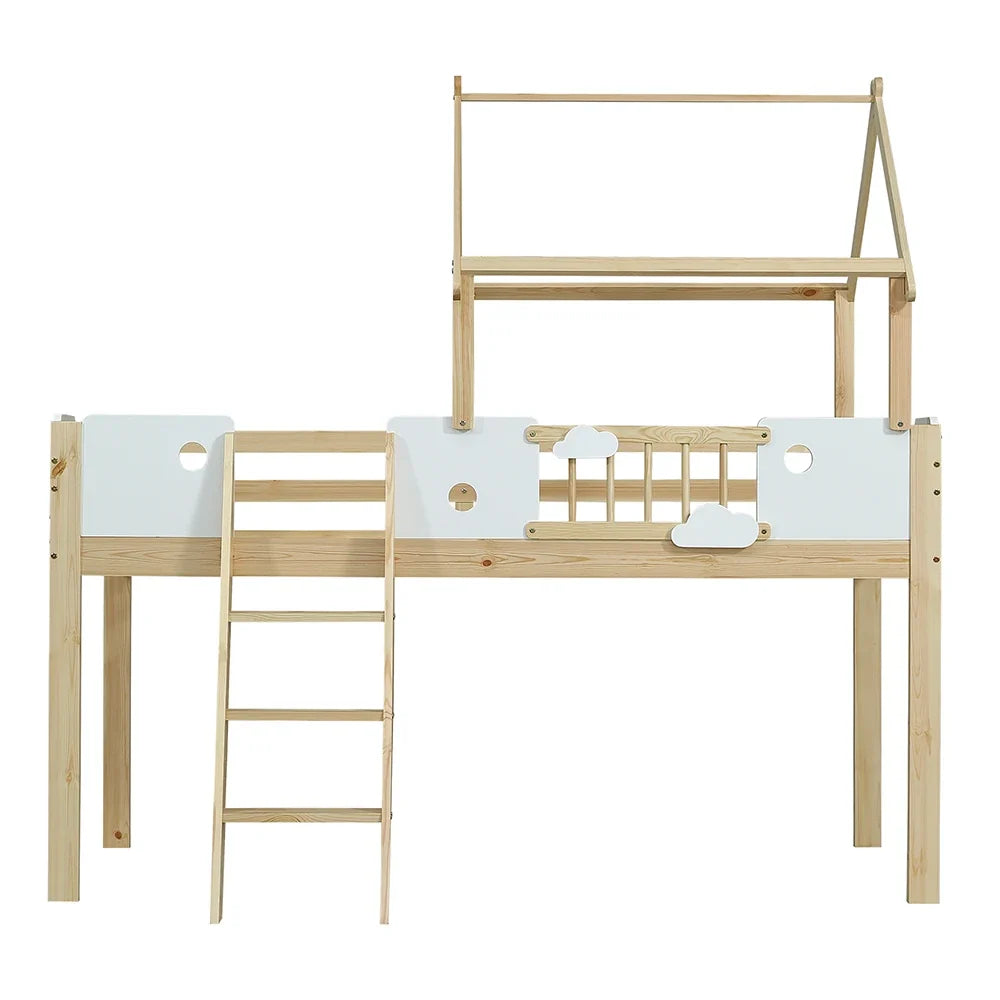 Lit superposé cabane toit design échelle 90x200 Lilla Kids