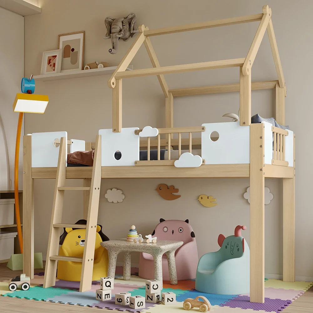 Lit superposé cabane toit design échelle 90x200 Lilla Kids