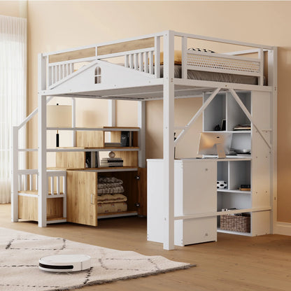 Lit superposé métal cabane fenêtre bureau 140x200 Lilla Kids