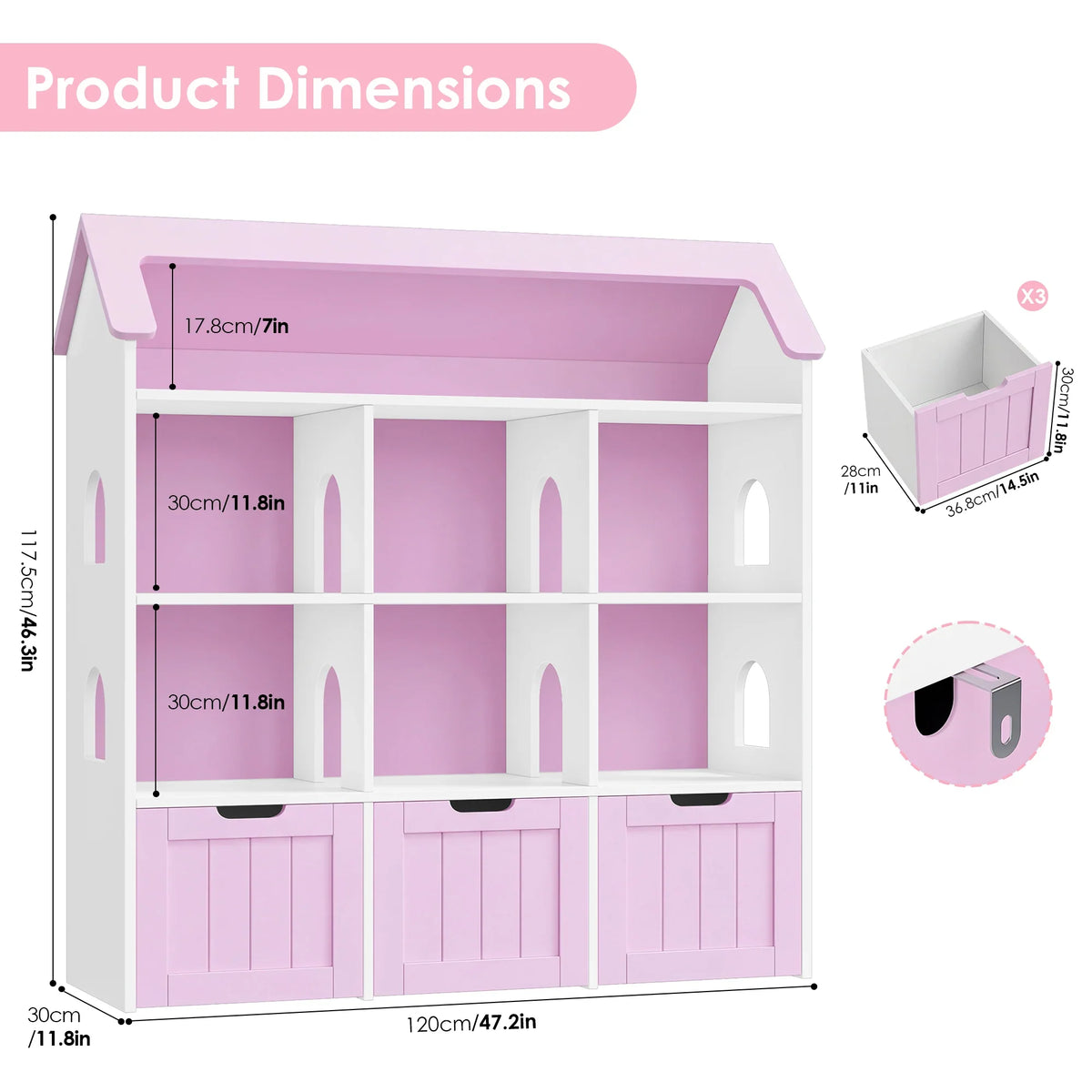 Meuble à jouets 3 tiroirs 7 cases 120x33 Lilla Kids