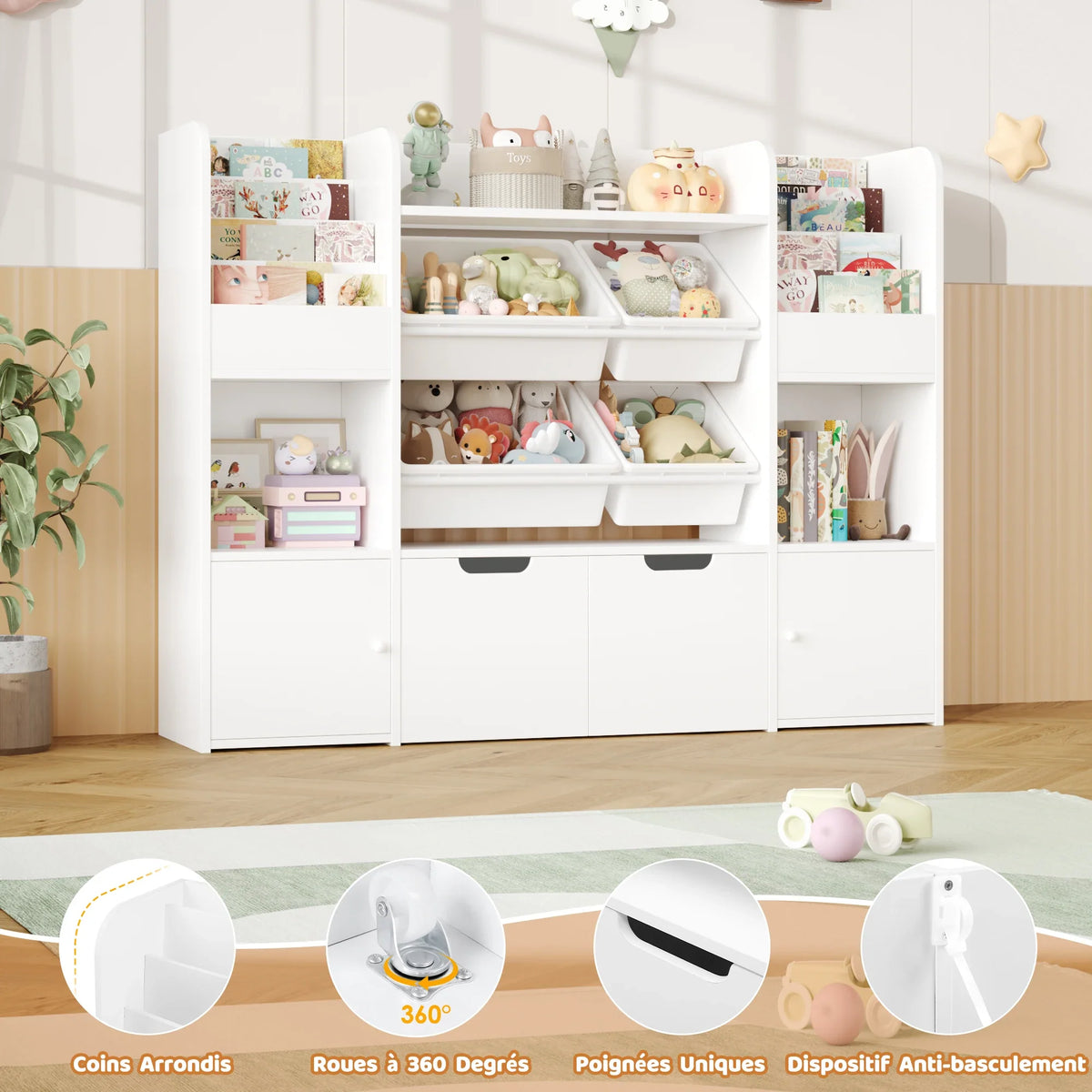 Meuble à jouets 4 bacs 13 niveaux 126cm Lilla Kids