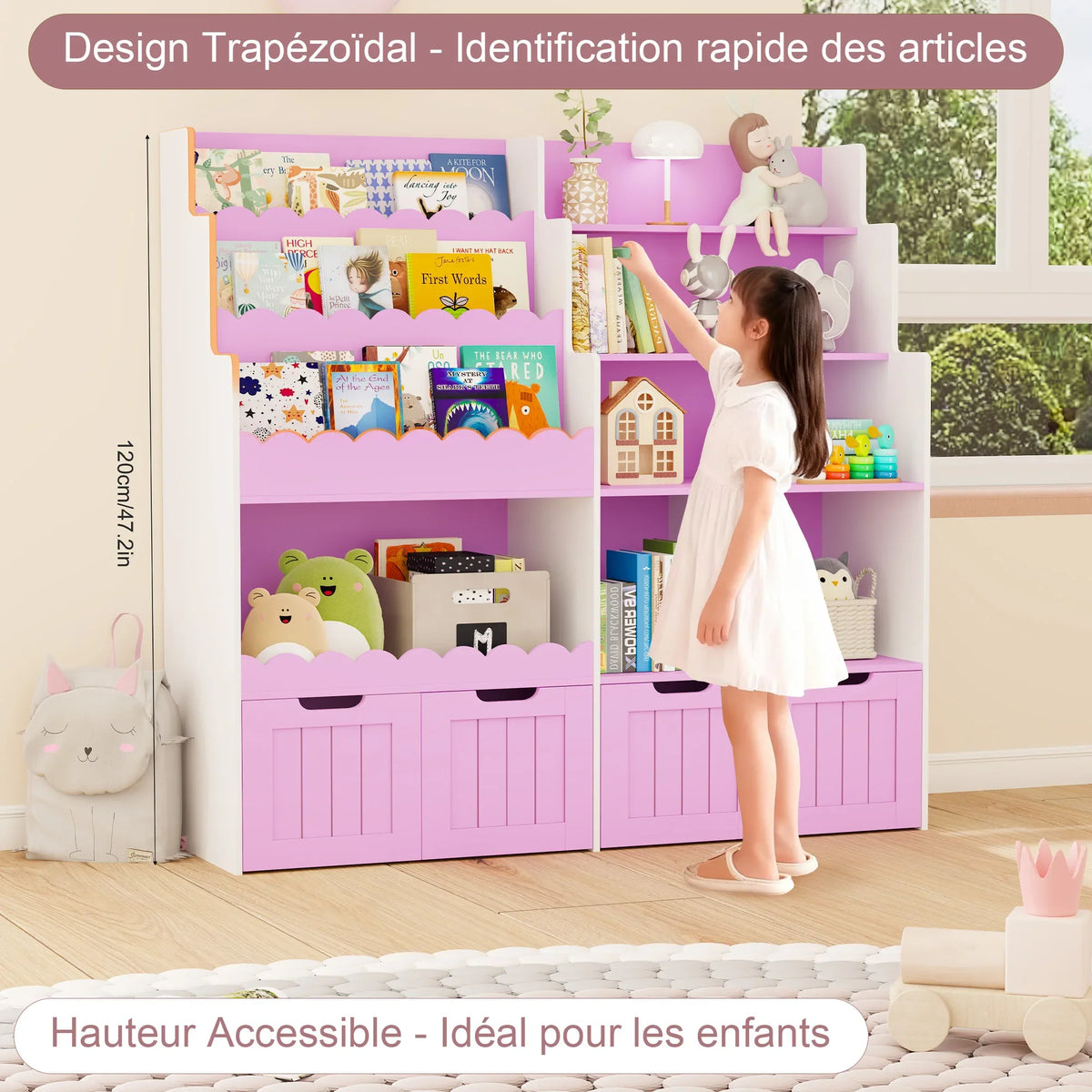 Meuble à jouets 4 tiroirs 6 cases 40x120 Lilla Kids