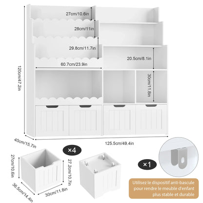 Meuble à jouets 4 tiroirs 6 cases 40x120 Lilla Kids