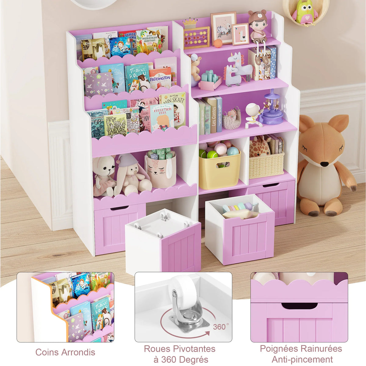 Meuble à jouets 4 tiroirs 6 cases 40x120 Lilla Kids