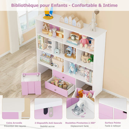 Meuble à jouets 4 tiroirs 7 cases à roulettes Lilla Kids