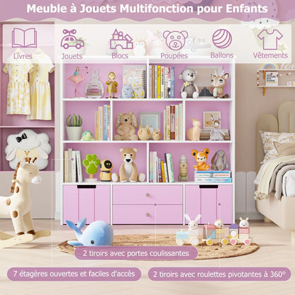 Meuble à jouets 4 tiroirs 7 cases à roulettes Lilla Kids