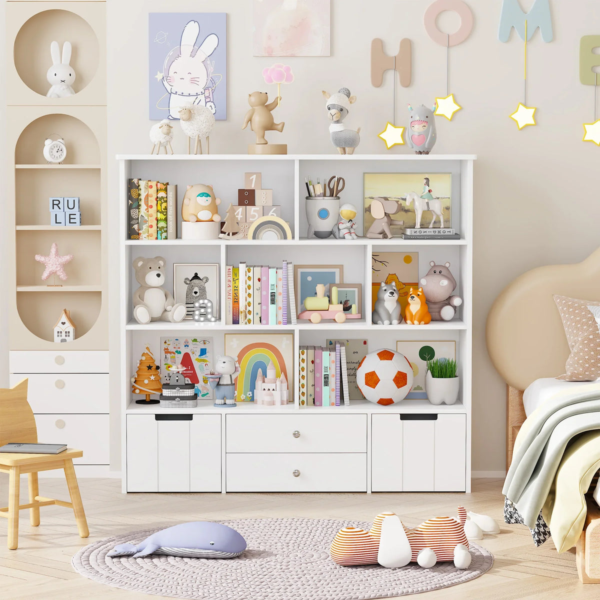 Meuble à jouets 4 tiroirs 7 cases à roulettes Lilla Kids