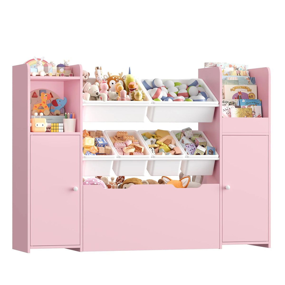 Meuble à jouets 6 bacs 2 portes à roulettes 138cm Lilla Kids