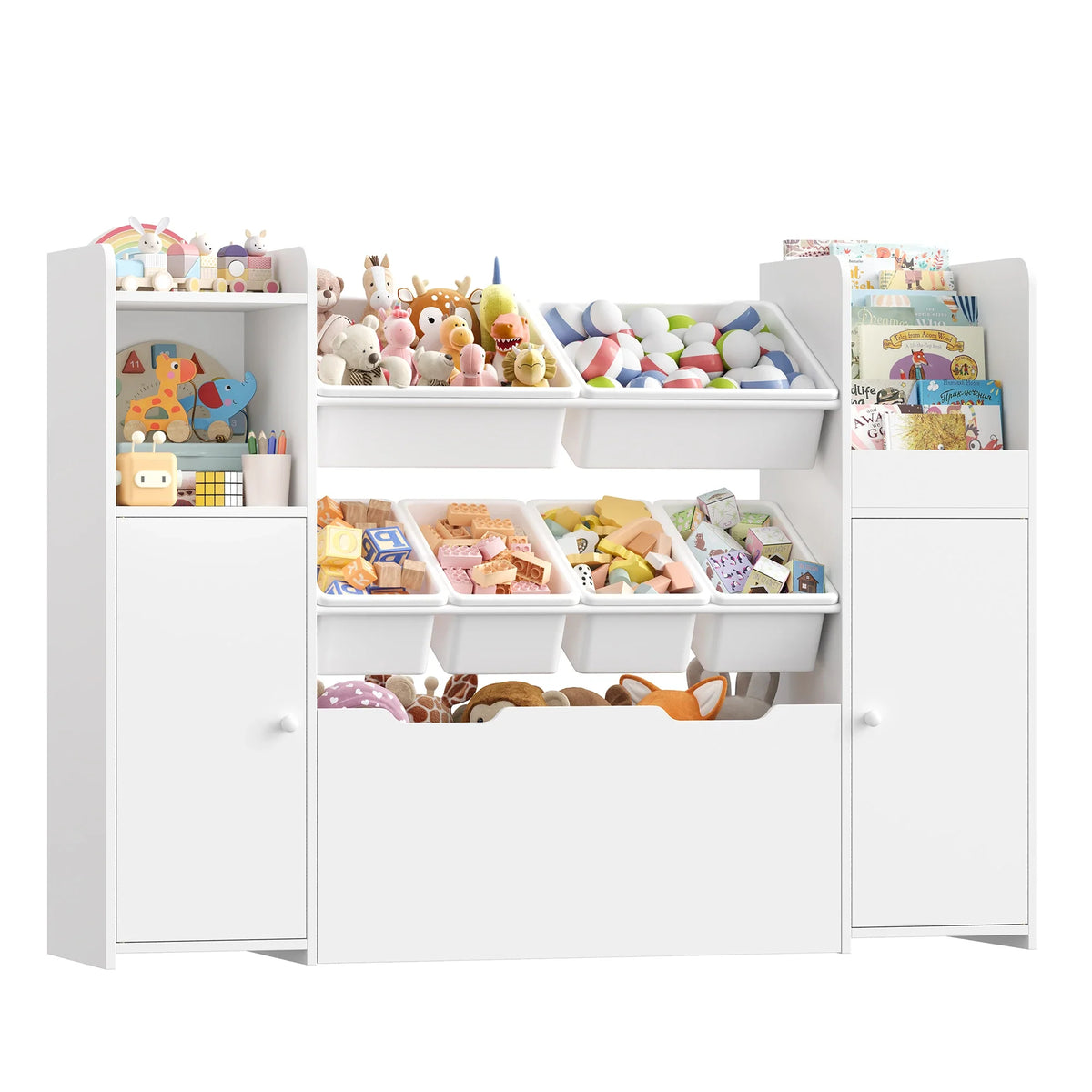 Meuble à jouets 6 bacs 2 portes à roulettes 138cm Lilla Kids