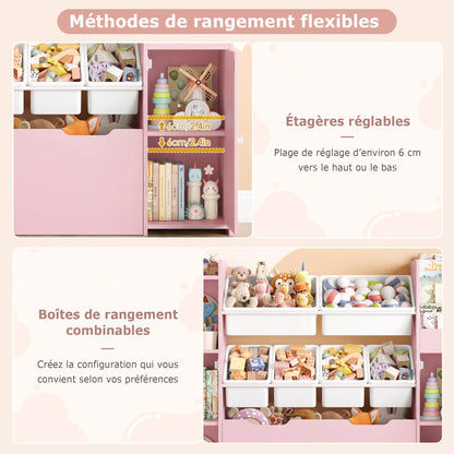 Meuble à jouets 6 bacs 2 portes à roulettes 138cm Lilla Kids